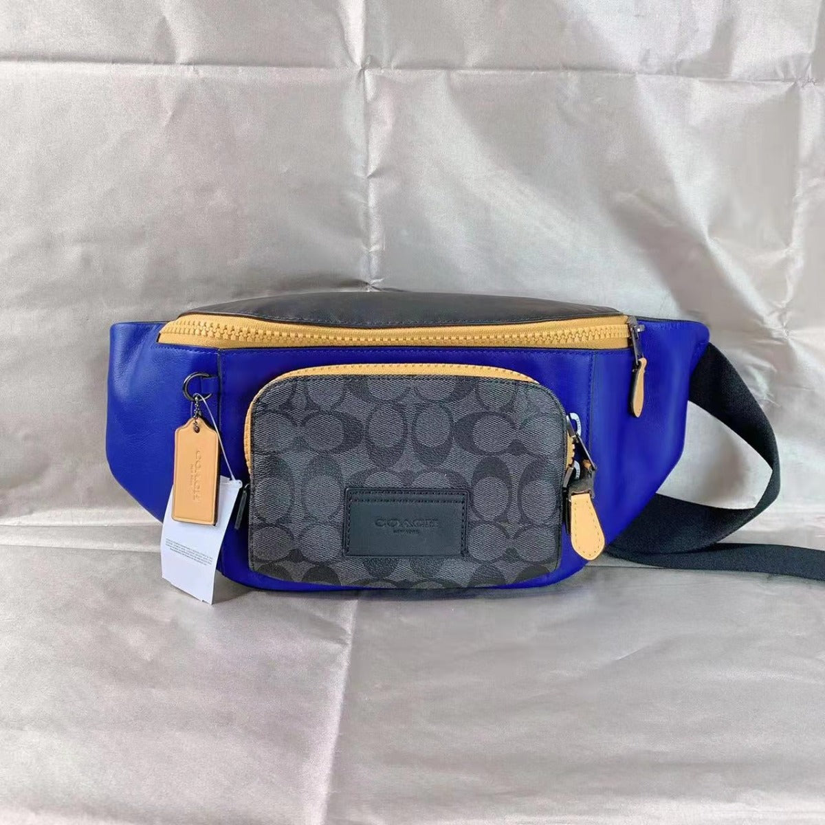 Coach C6652 Track Belt Bag In Colorblock Signature Canvas In Charcoal Sport Blue Multi Coach C6652 Track Belt Bag In Colorblock Signature Canvas In Charcoal Sport Blue Multi